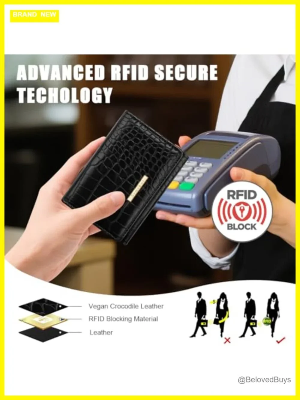 Luxury Faux Leather Crocodile Trifold Wallet RFID Blocking